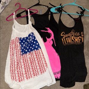 Graphic Tank Tops Set - White, Black, Pink